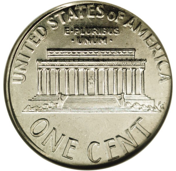 2000 penny wrong planchet error showing a Lincoln cent struck on a dime planchet with silvery color compared to normal copper penny